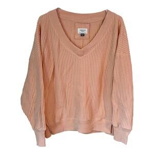 AE American Eagle AE Big Hug V-Neck Waffle Sweater/Sweatshirt Pink Oversized XS